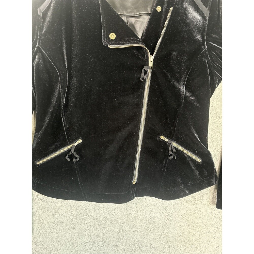 Soft Surroundings Women’s Size Medium Full Zip Velvet Velour Jacket Black Goth - Picture 8 of 12